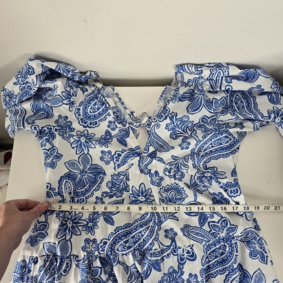 Xirena Nissa Mini Dress Puff Sleeves Santorini Print Size L Euro Summer Coastal - Picture 11 of 16